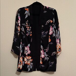Chico’s Reversible Black Floral Open Cardigan/Jacket.
